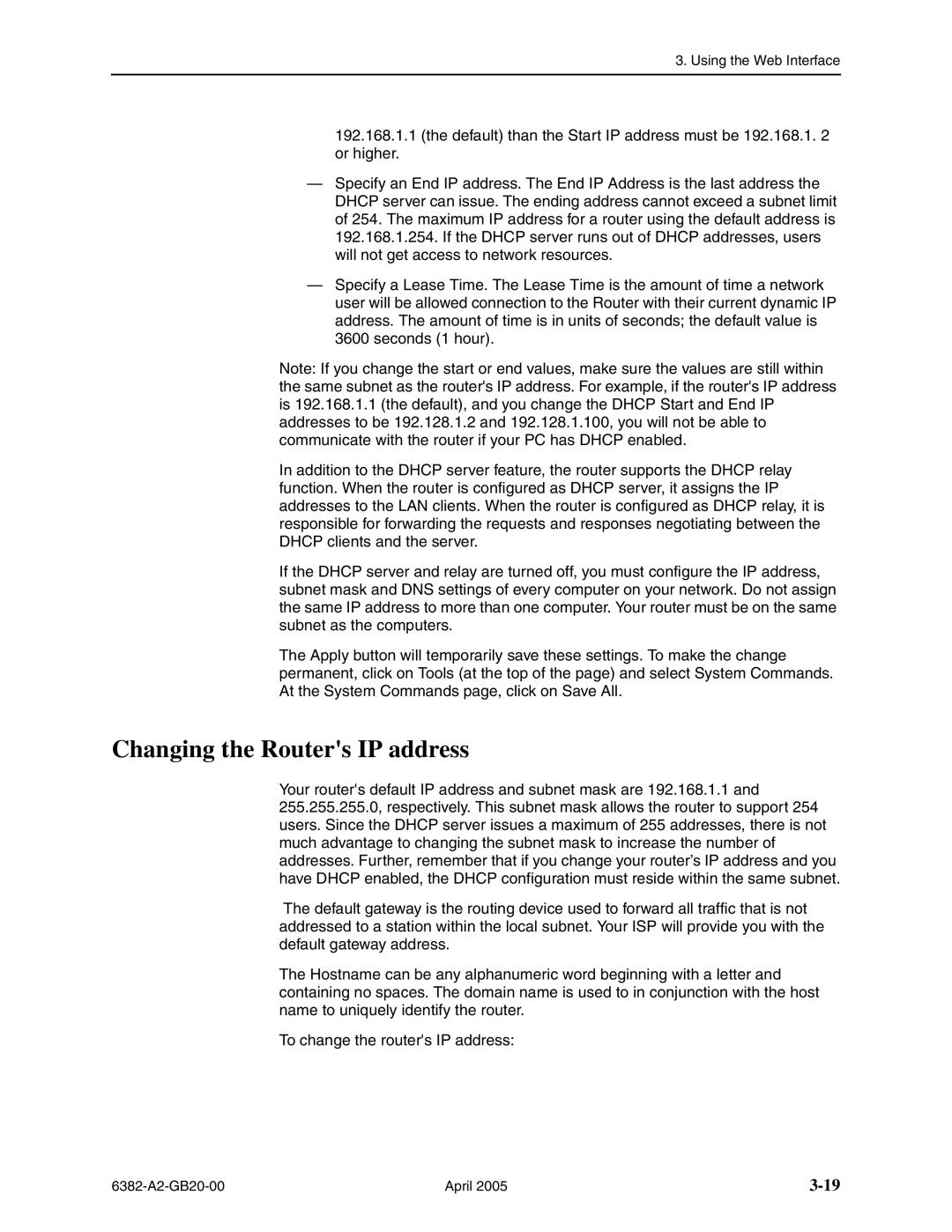 Paradyne 6382 manual Changing the Routers IP address 