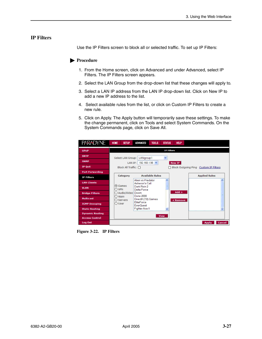 Paradyne 6382 manual IP Filters 