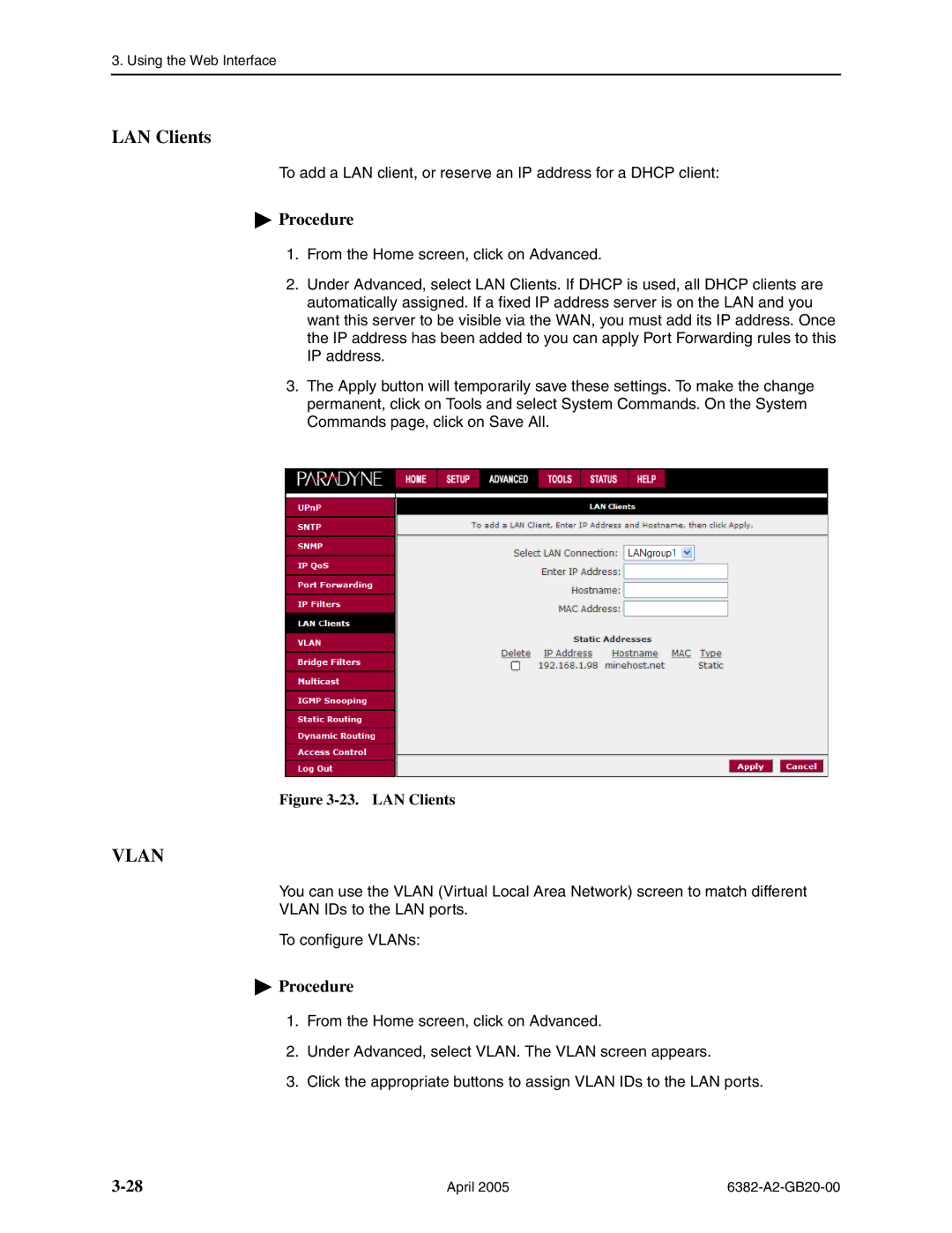 Paradyne 6382 manual LAN Clients, Vlan 