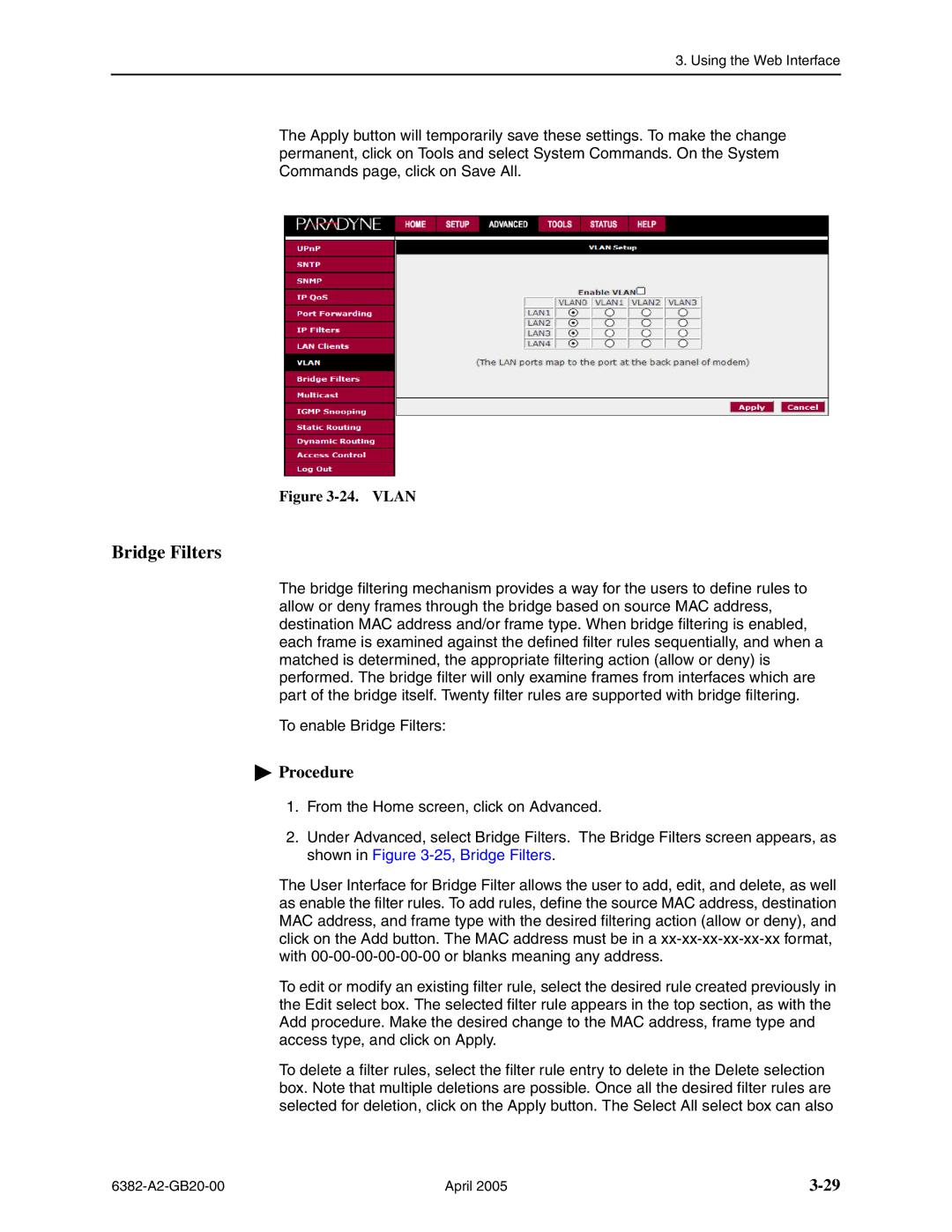 Paradyne 6382 manual Bridge Filters, Vlan 