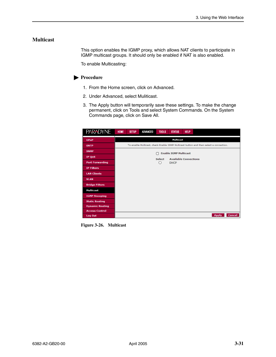 Paradyne 6382 manual Multicast 