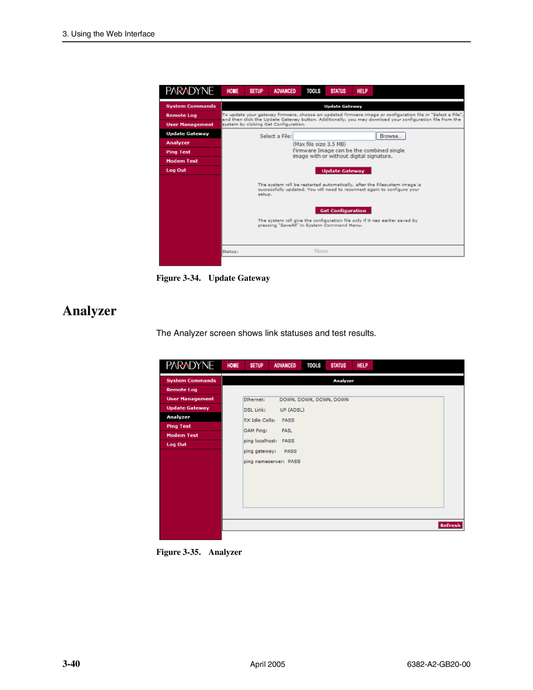 Paradyne 6382 manual Analyzer, Update Gateway 