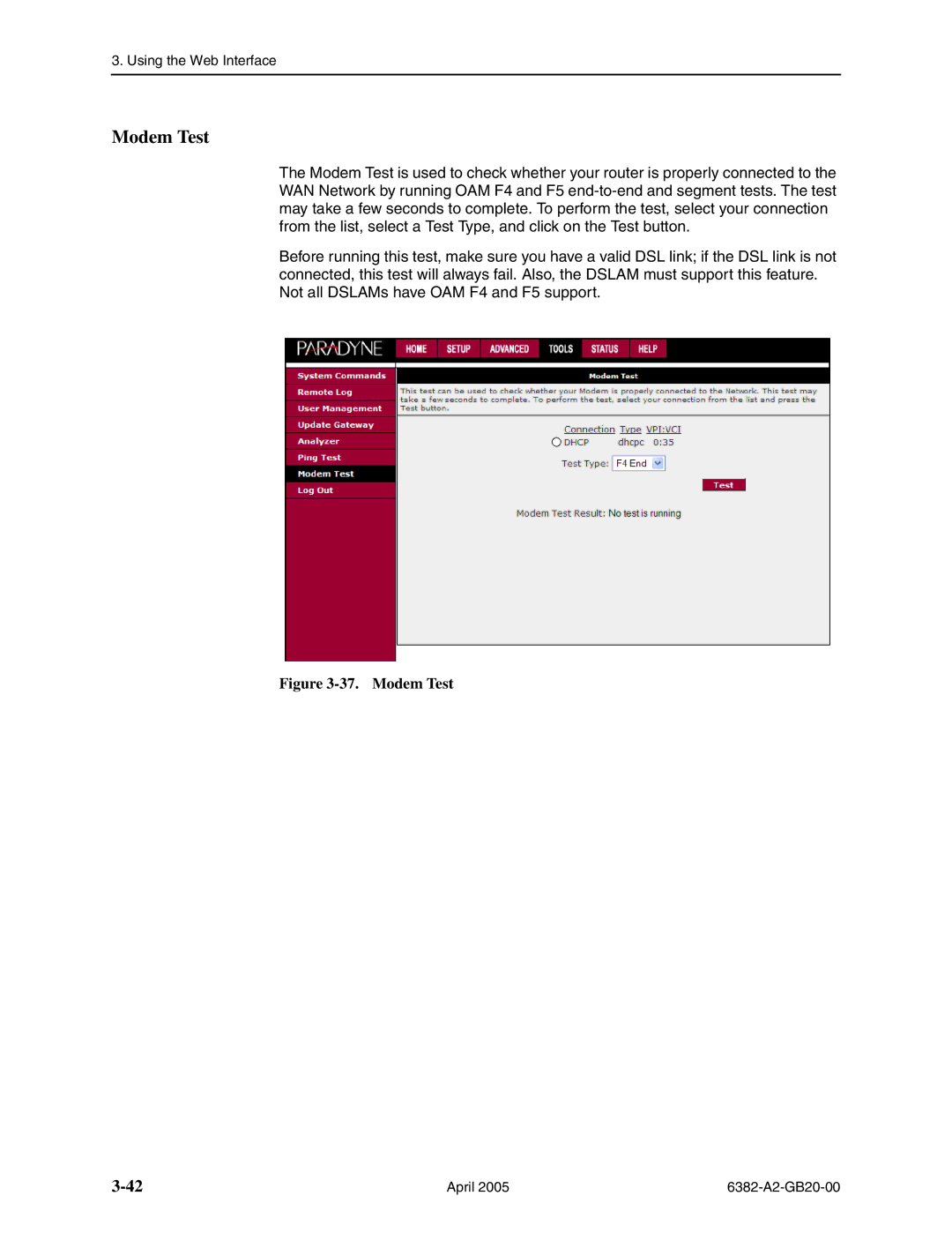 Paradyne 6382 manual Modem Test 