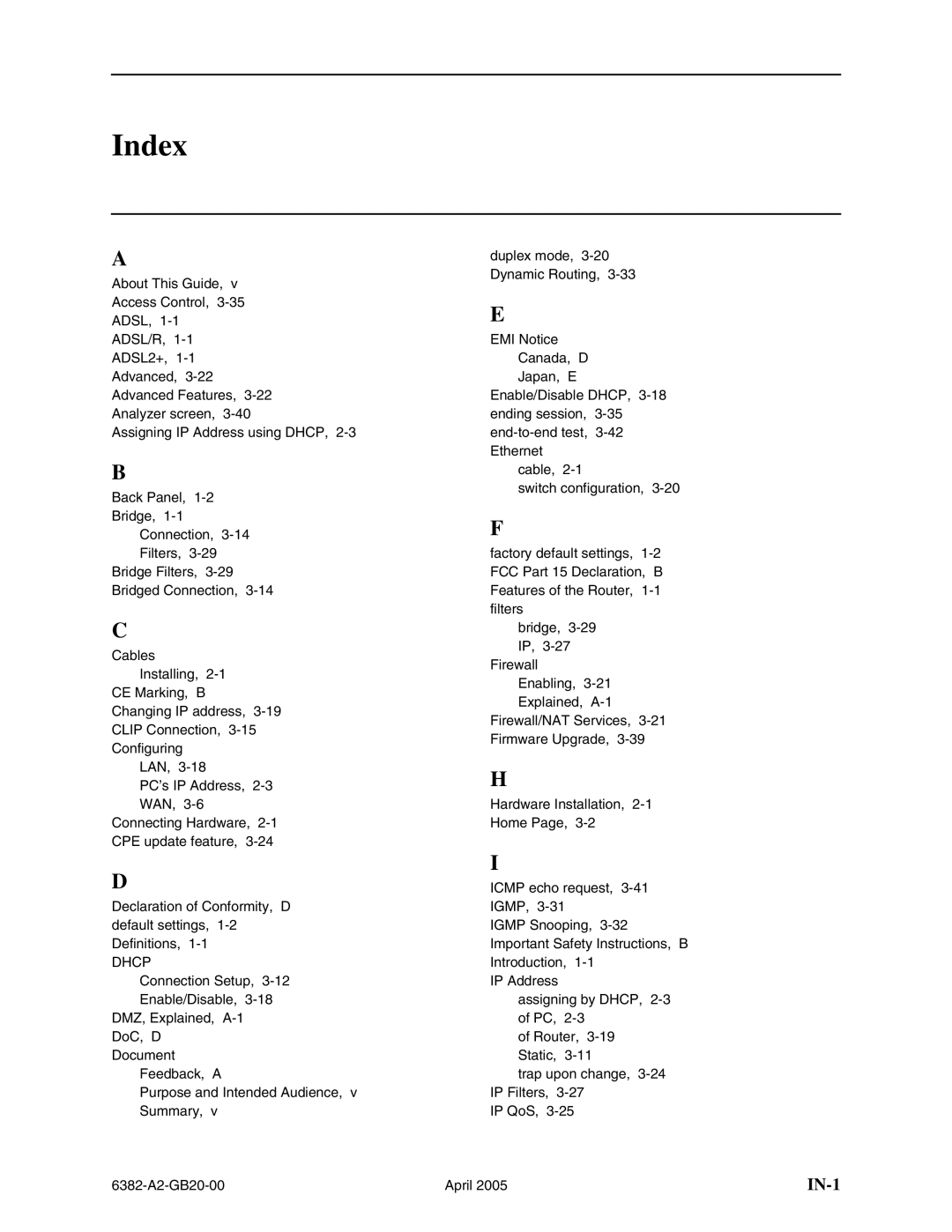 Paradyne 6382 manual Index, Dhcp 