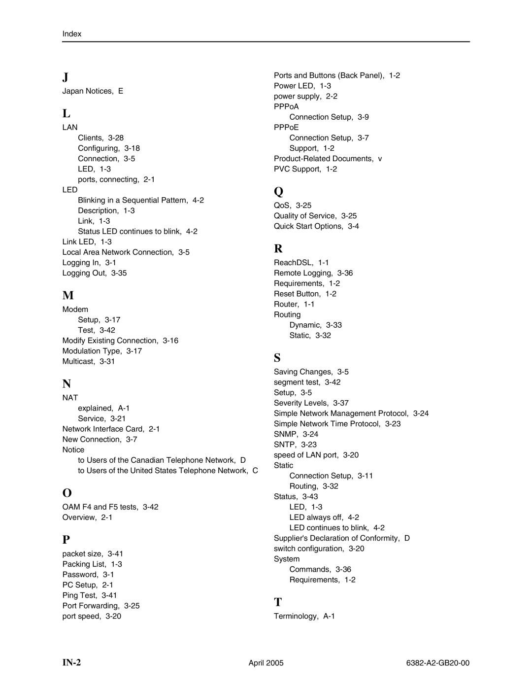 Paradyne 6382 manual IN-2 