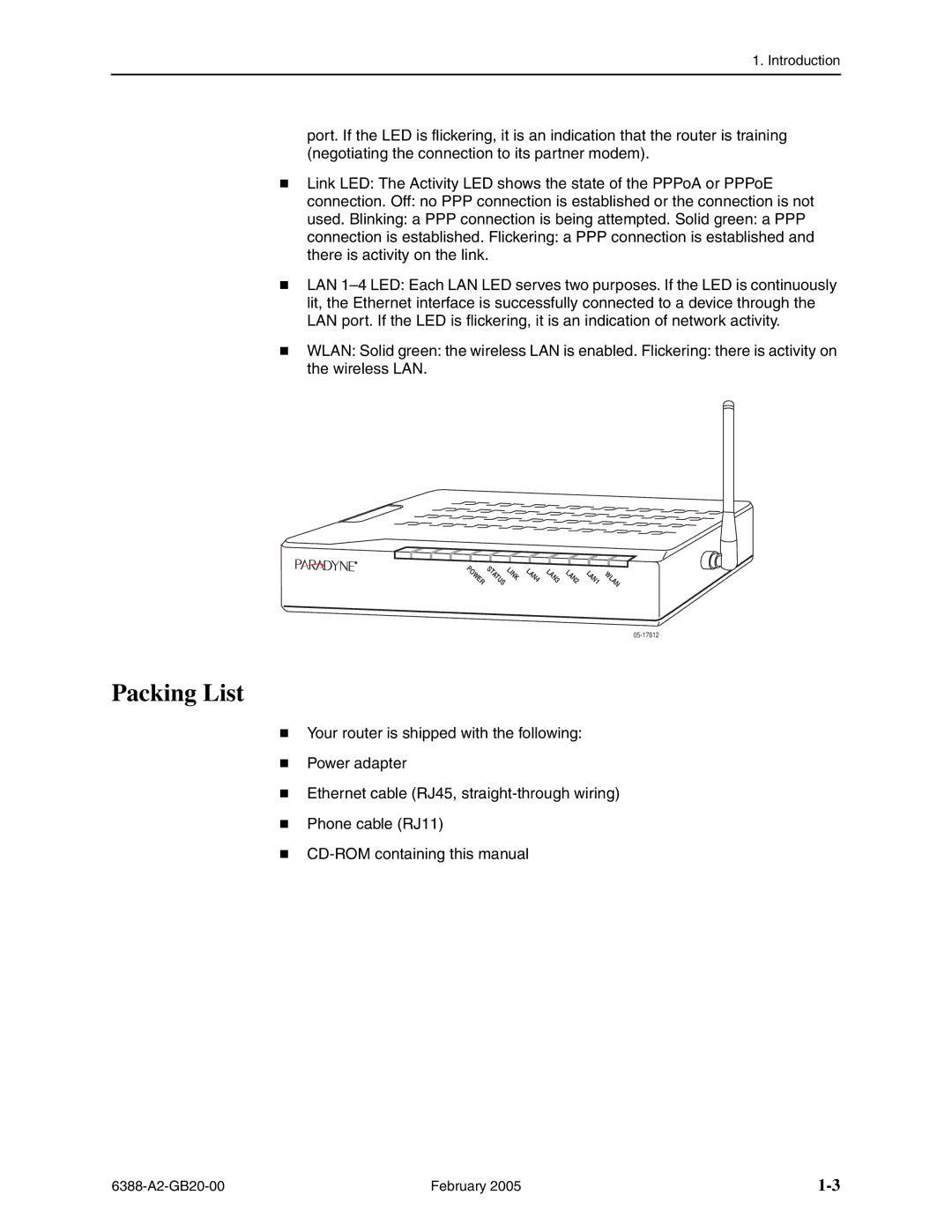 Paradyne 6388 manual Packing List 