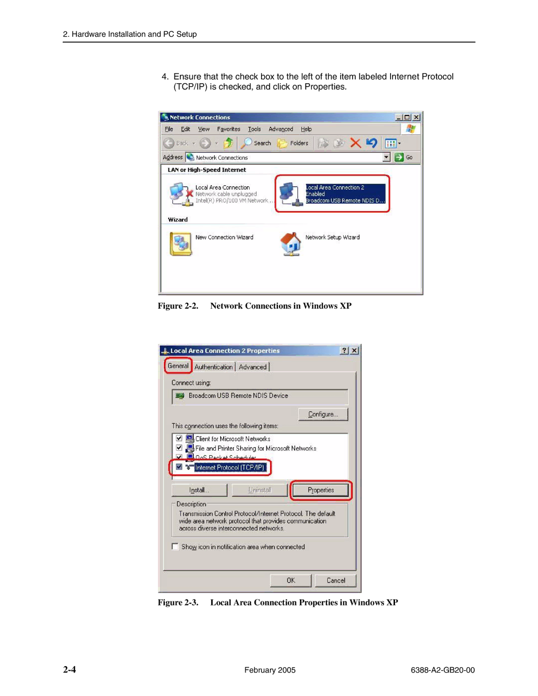 Paradyne 6388 manual Network Connections in Windows XP 