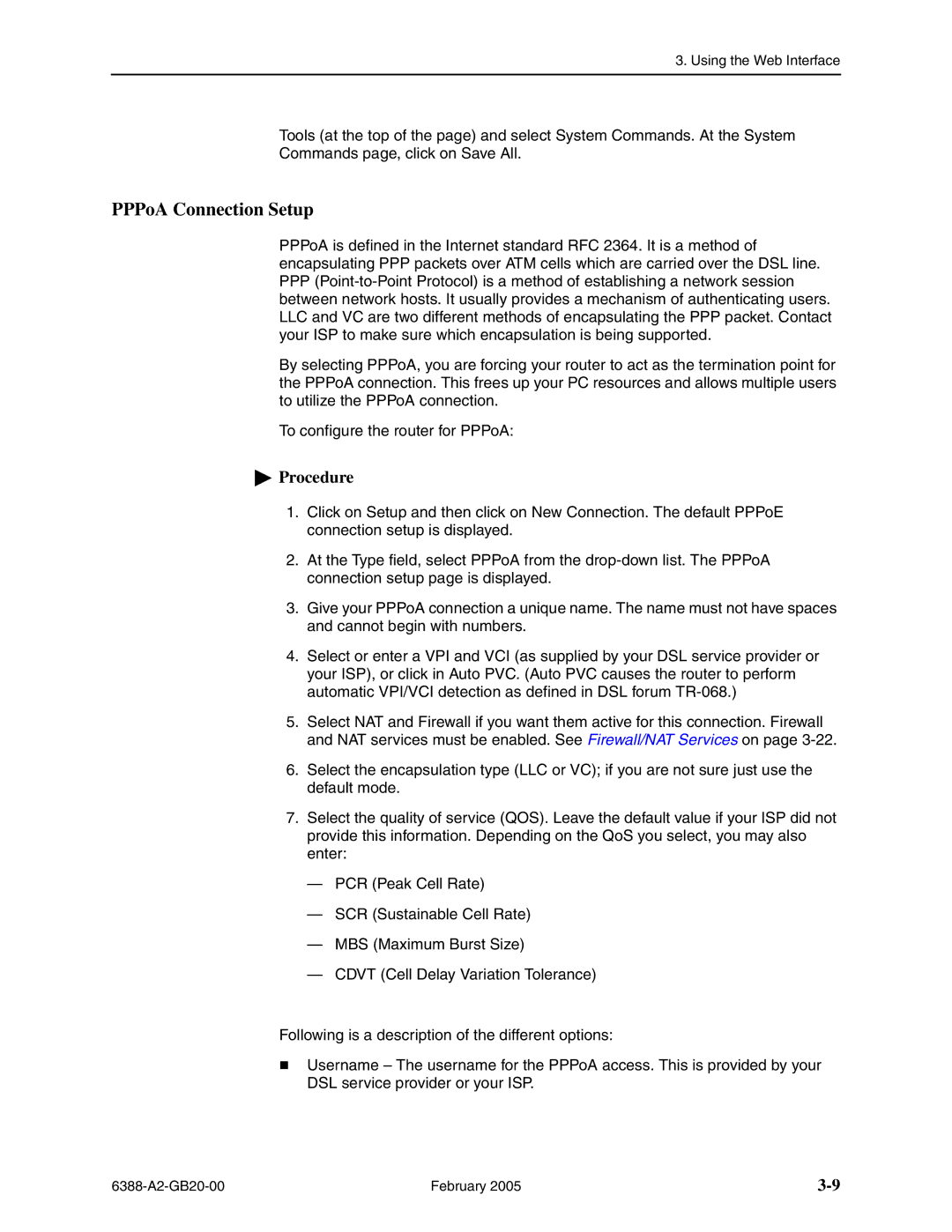 Paradyne 6388 manual PPPoA Connection Setup 