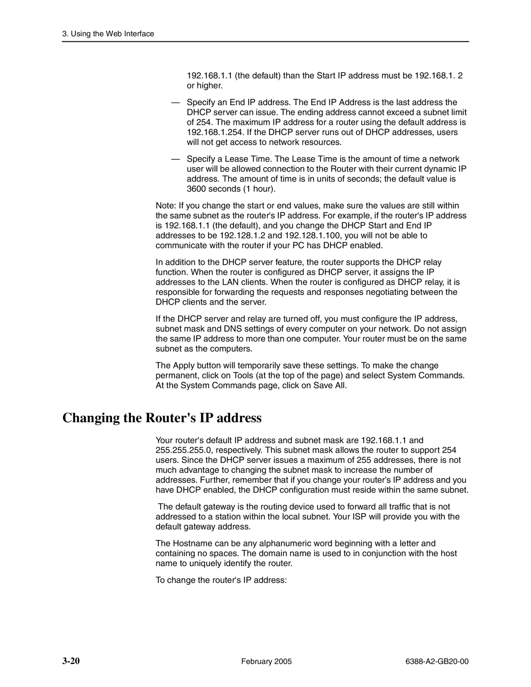 Paradyne 6388 manual Changing the Routers IP address 