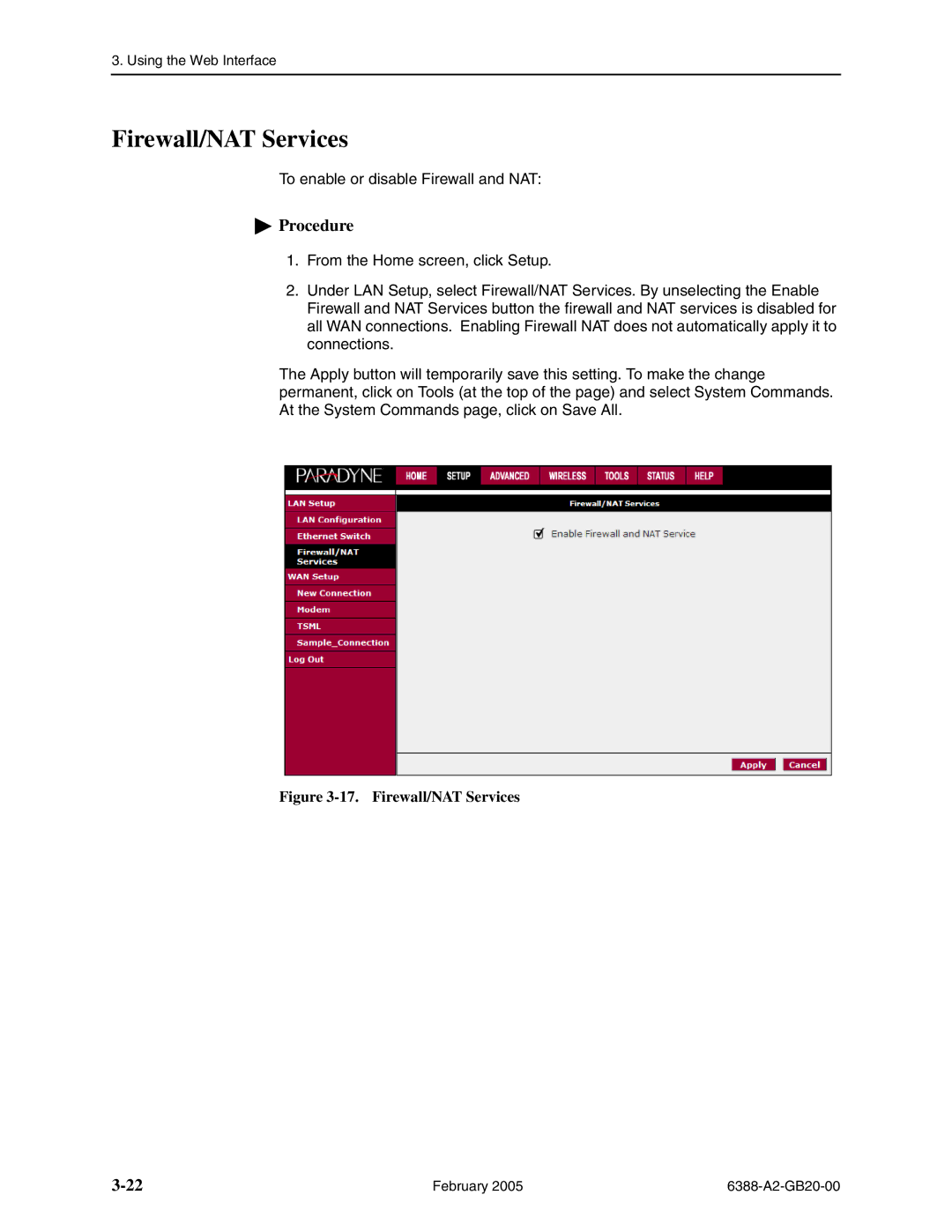 Paradyne 6388 manual Firewall/NAT Services 