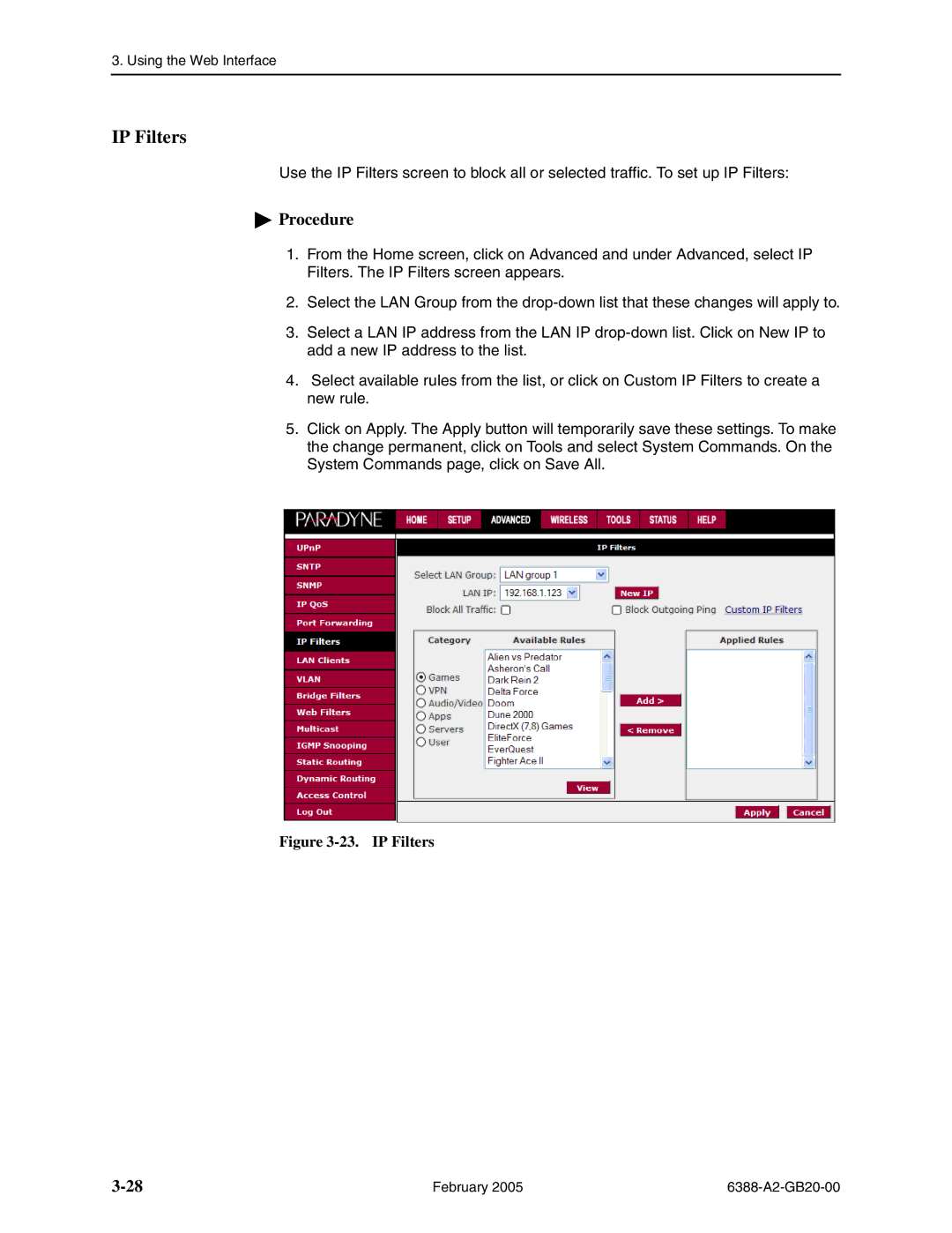 Paradyne 6388 manual IP Filters 