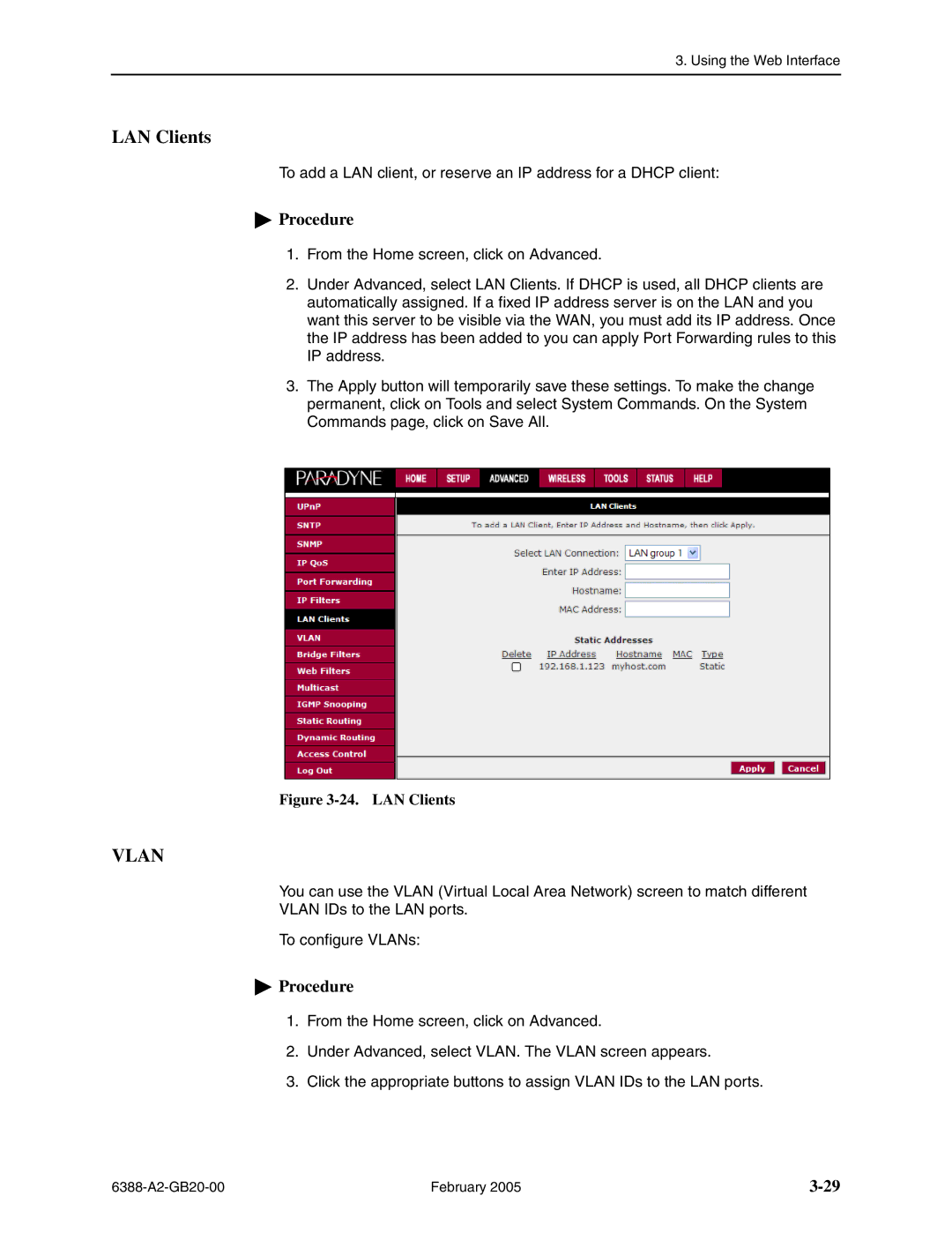 Paradyne 6388 manual LAN Clients, Vlan 