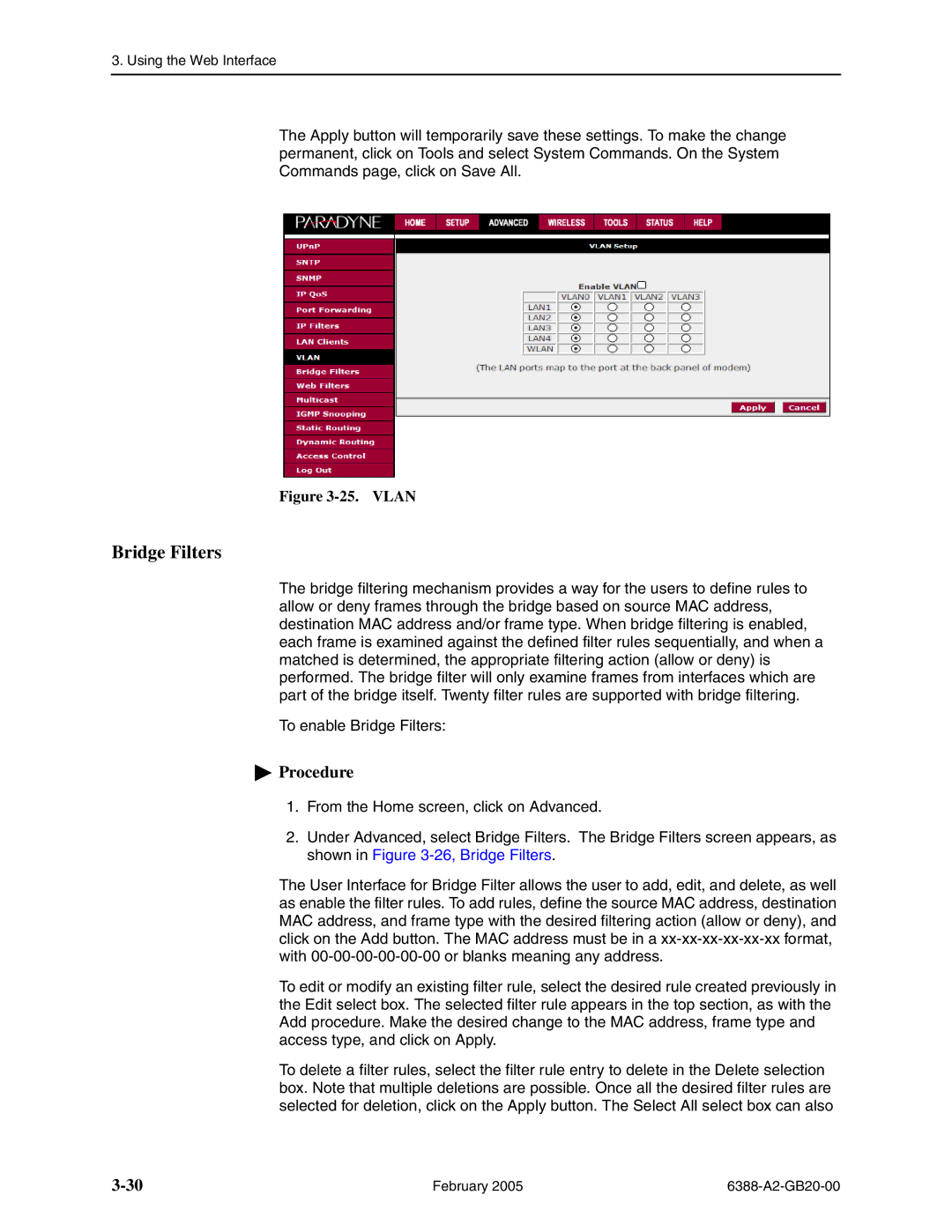 Paradyne 6388 manual Bridge Filters, Vlan 