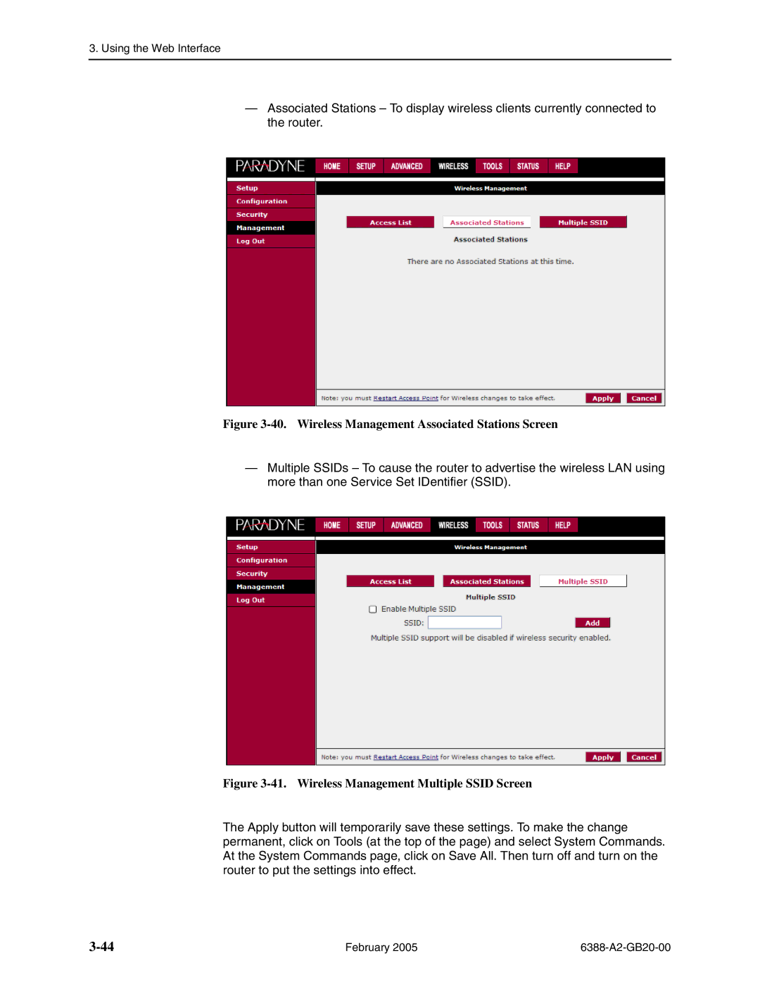 Paradyne 6388 manual Wireless Management Associated Stations Screen 