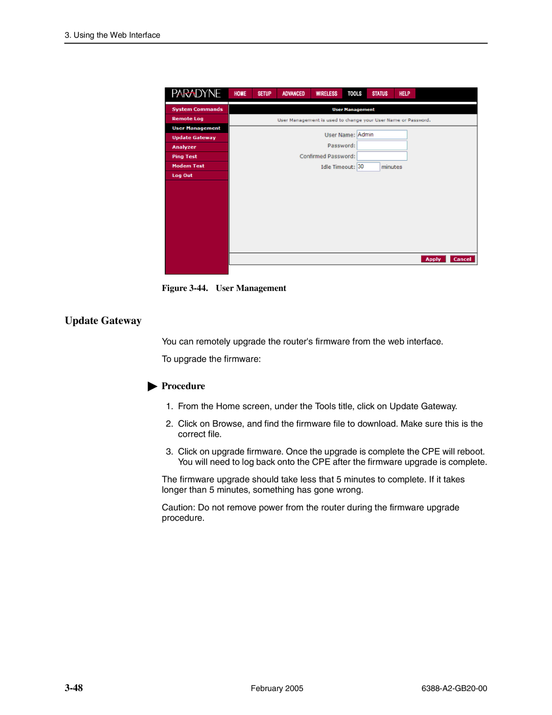 Paradyne 6388 manual Update Gateway, User Management 