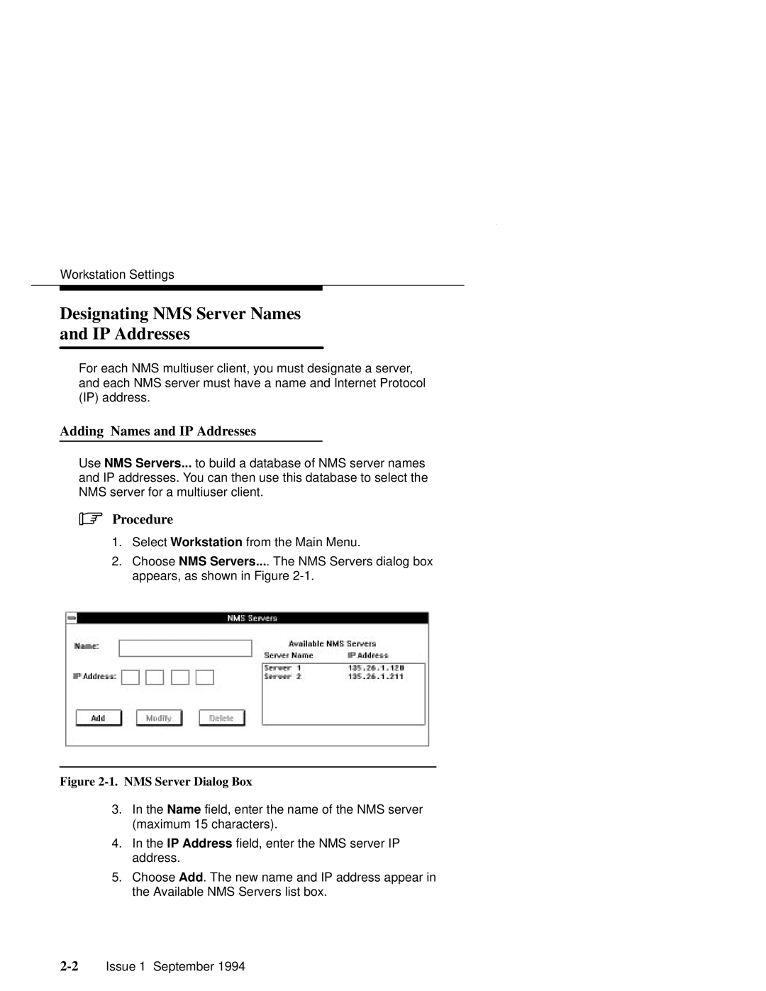 Paradyne 6700-A2-GB22-00 manual Designating NMS Server Names IP Addresses, Adding Names and IP Addresses, Procedure 