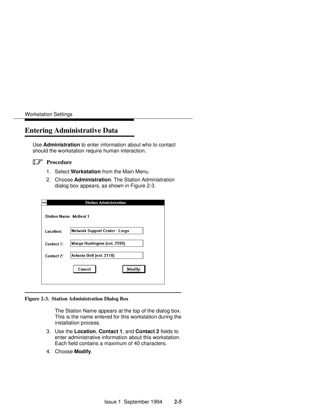 Paradyne 6700-A2-GB22-00 manual Entering Administrative Data, Station Administration Dialog Box 