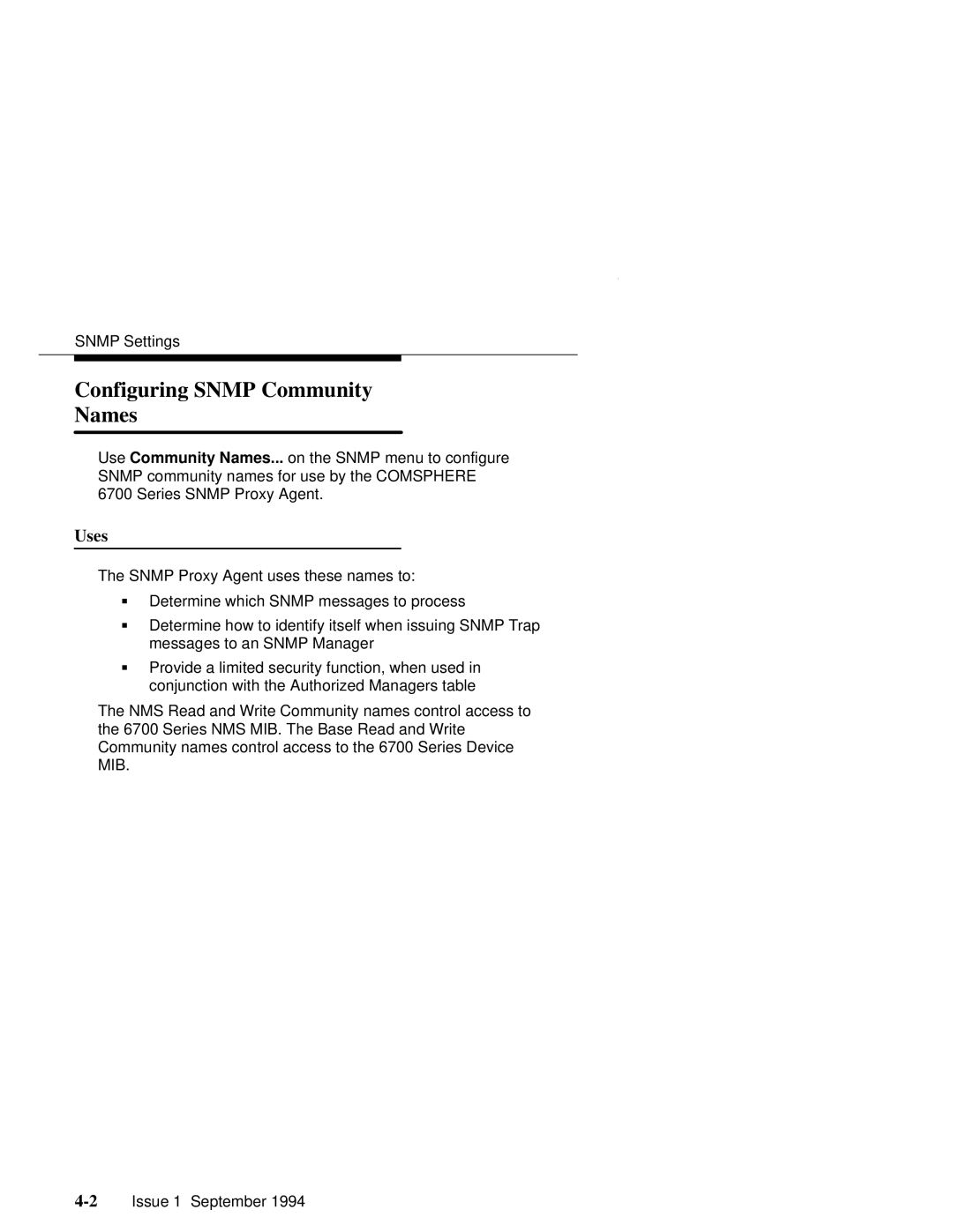 Paradyne 6700-A2-GB22-00 manual Configuring Snmp Community Names, Uses 