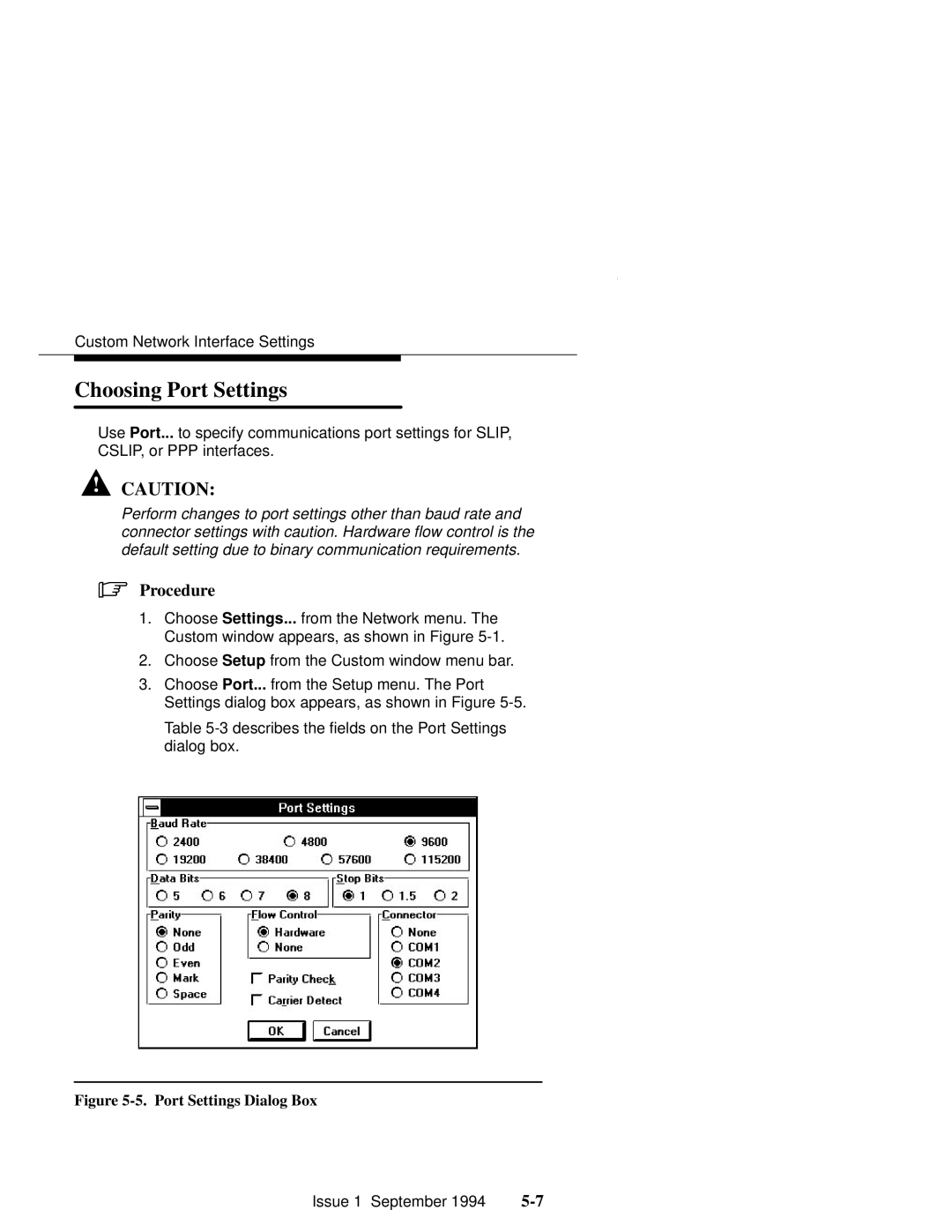 Paradyne 6700-A2-GB22-00 manual Choosing Port Settings, Port Settings Dialog Box 