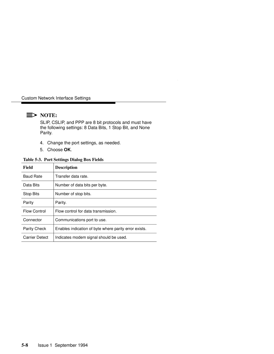 Paradyne 6700-A2-GB22-00 manual Port Settings Dialog Box Fields Description 