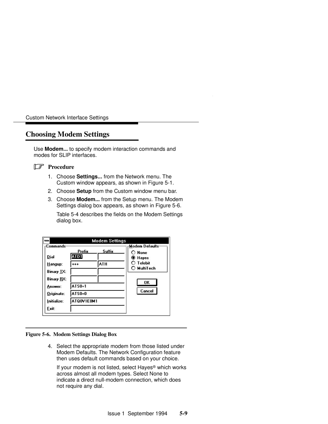 Paradyne 6700-A2-GB22-00 manual Choosing Modem Settings, Modem Settings Dialog Box 