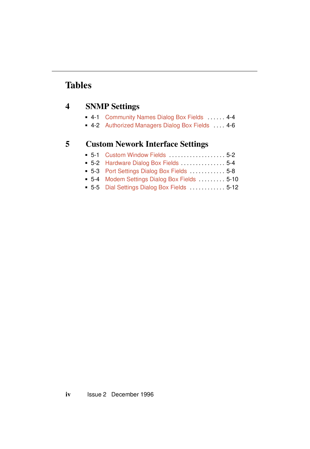 Paradyne 6700 SERIES manual Tables, Custom Nework Interface Settings 