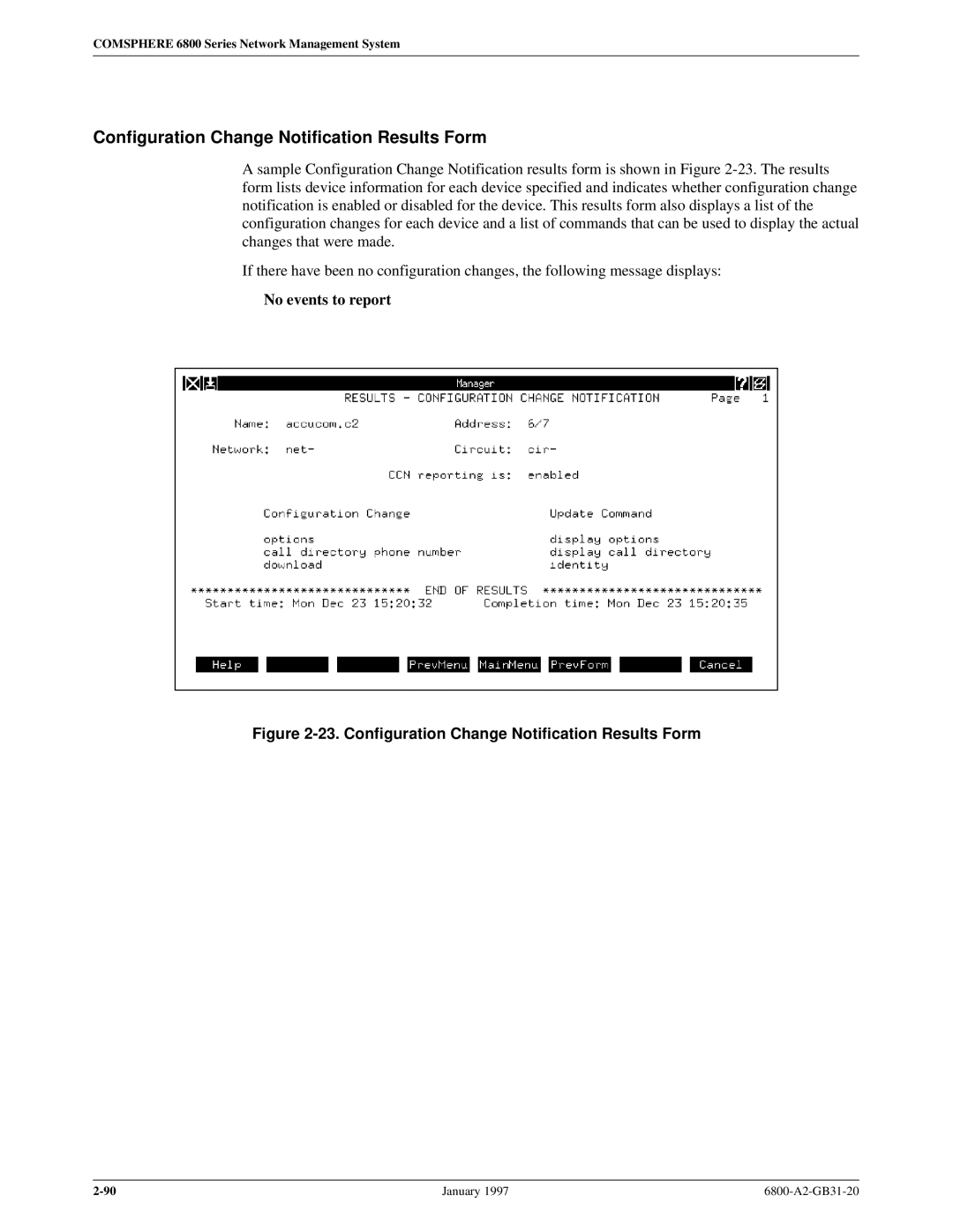 Paradyne 6800 manual Configuration Change Notification Results Form, No events to report 