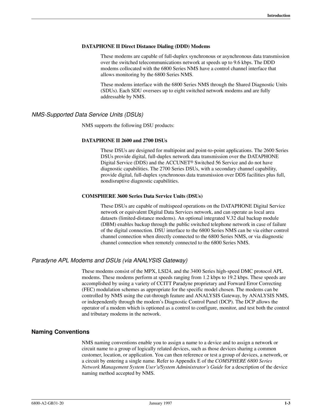 Paradyne 6800 NMS-Supported Data Service Units DSUs, Paradyne APL Modems and DSUs via Analysis Gateway, Naming Conventions 