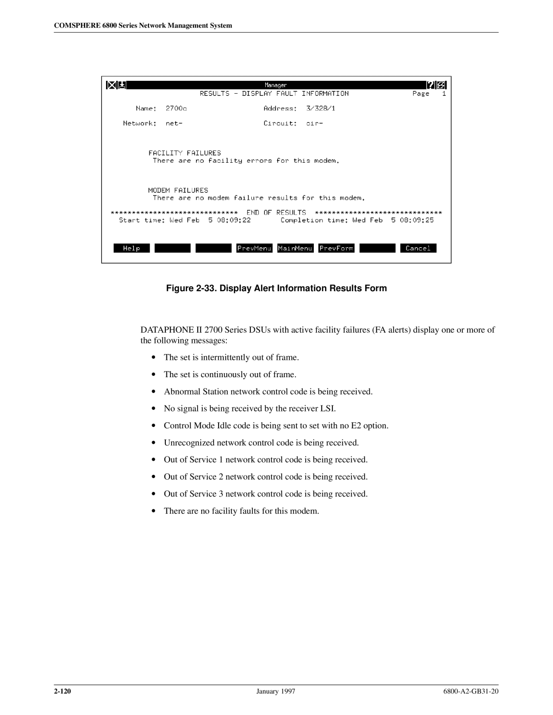 Paradyne 6800 manual Display Alert Information Results Form 