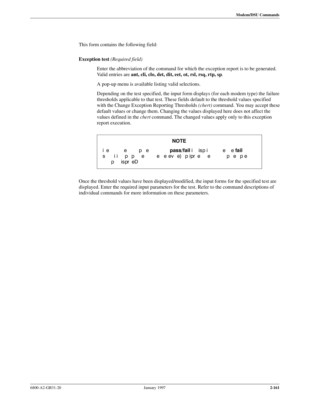 Paradyne 6800 manual Exception test Required field 