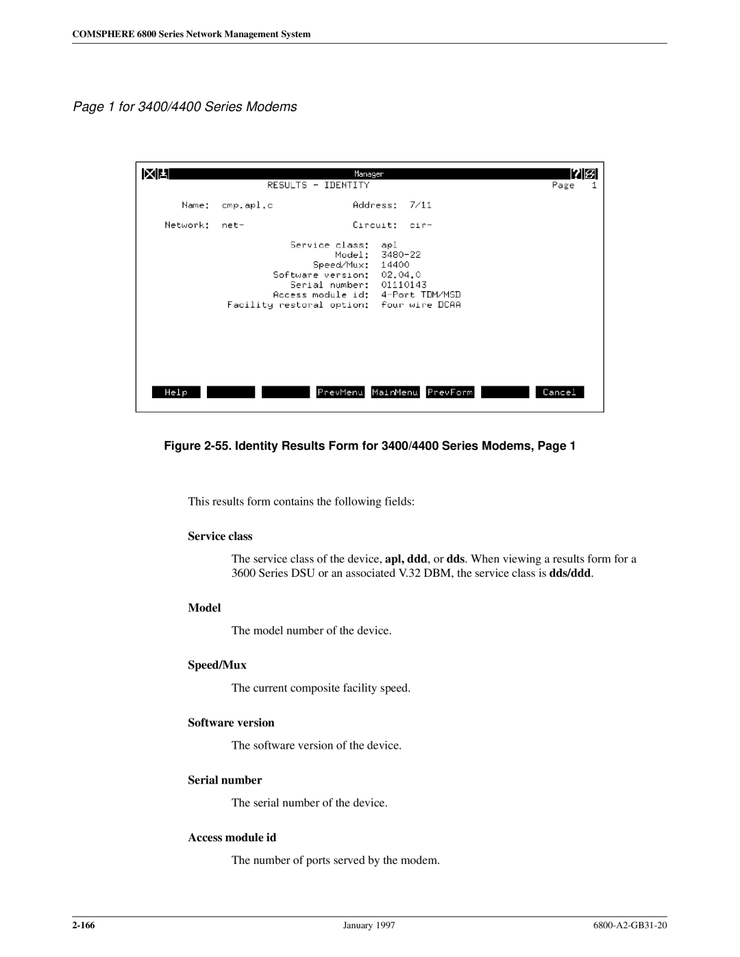 Paradyne 6800 manual for 3400/4400 Series Modems, Speed/Mux, Access module id 