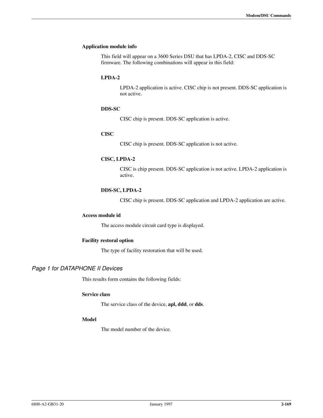 Paradyne 6800 manual for Dataphone II Devices, Application module info 