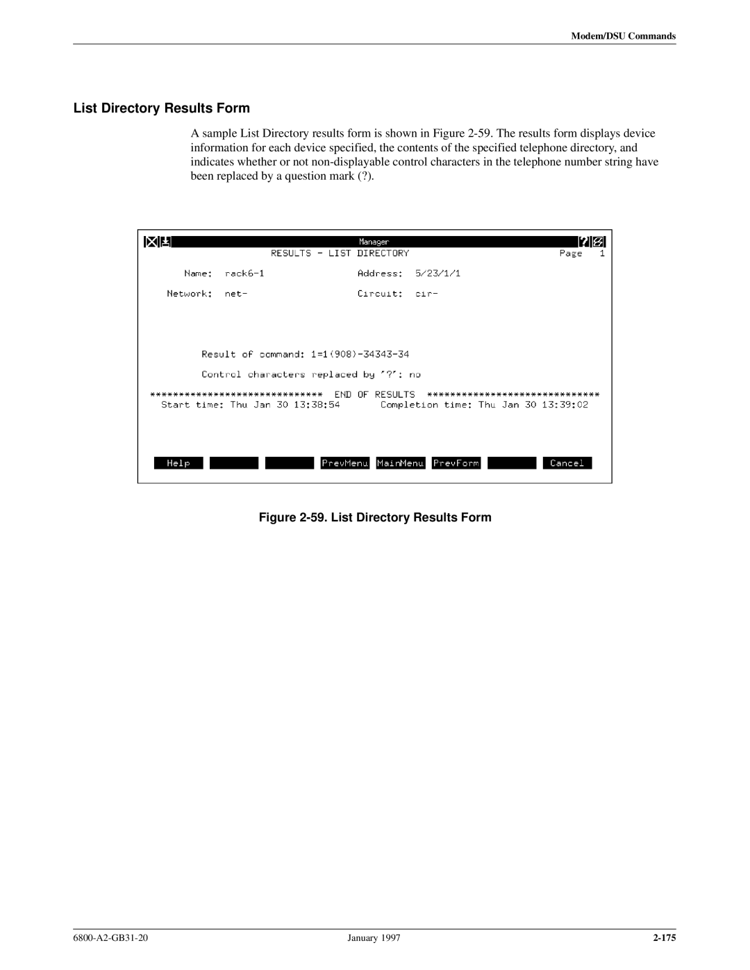 Paradyne 6800 manual List Directory Results Form 