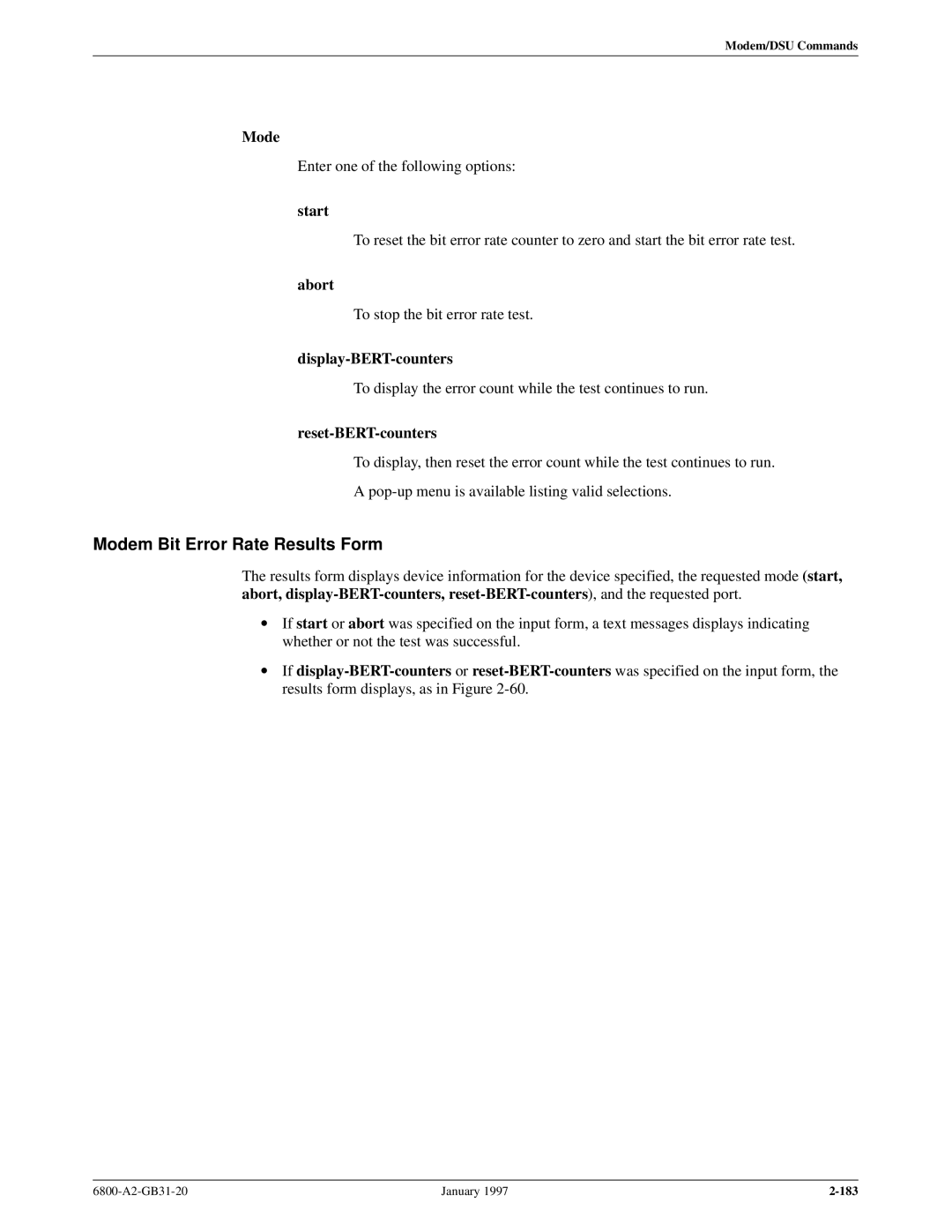 Paradyne 6800 manual Modem Bit Error Rate Results Form 