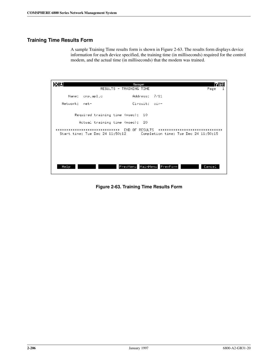 Paradyne 6800 manual Training Time Results Form 