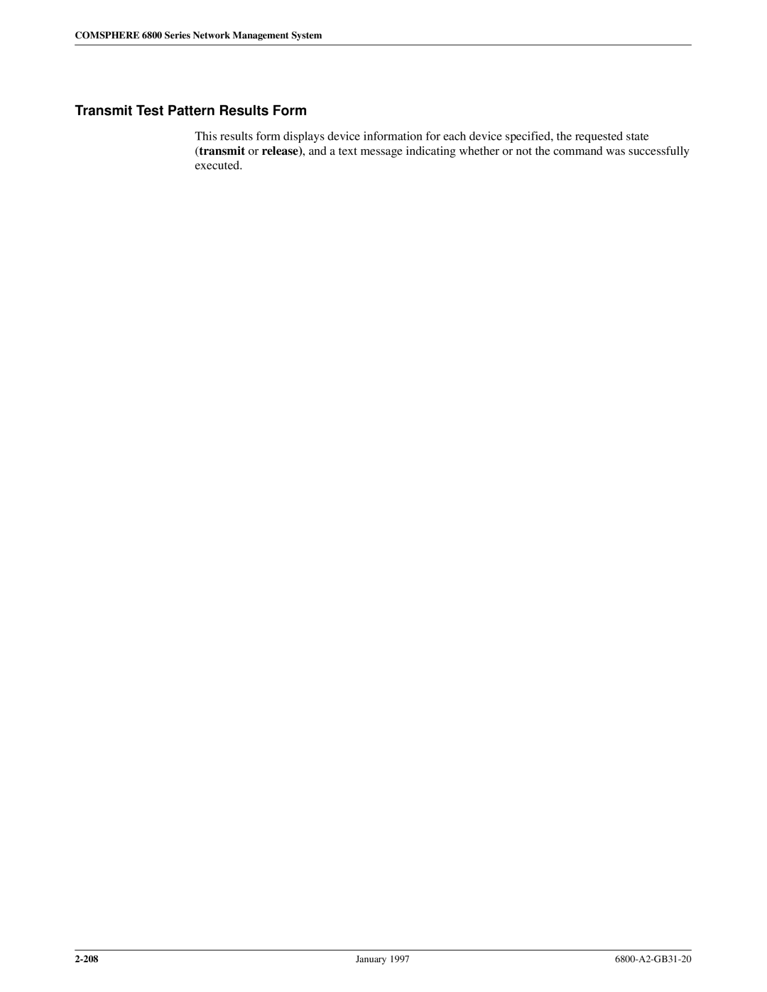 Paradyne 6800 manual Transmit Test Pattern Results Form 