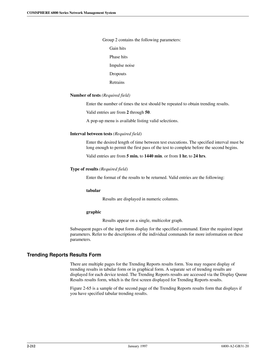 Paradyne 6800 manual Trending Reports Results Form 