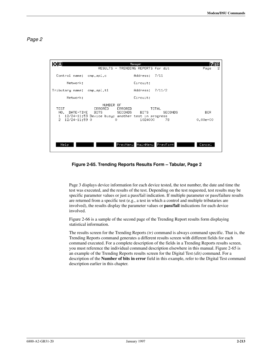 Paradyne 6800 manual Trending Reports Results Form ± Tabular 