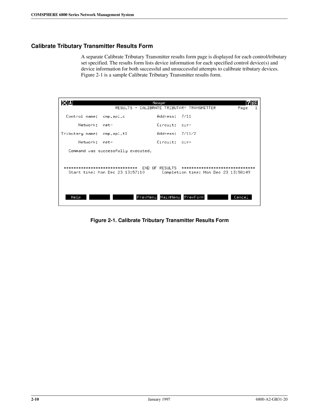 Paradyne 6800 manual Calibrate Tributary Transmitter Results Form 