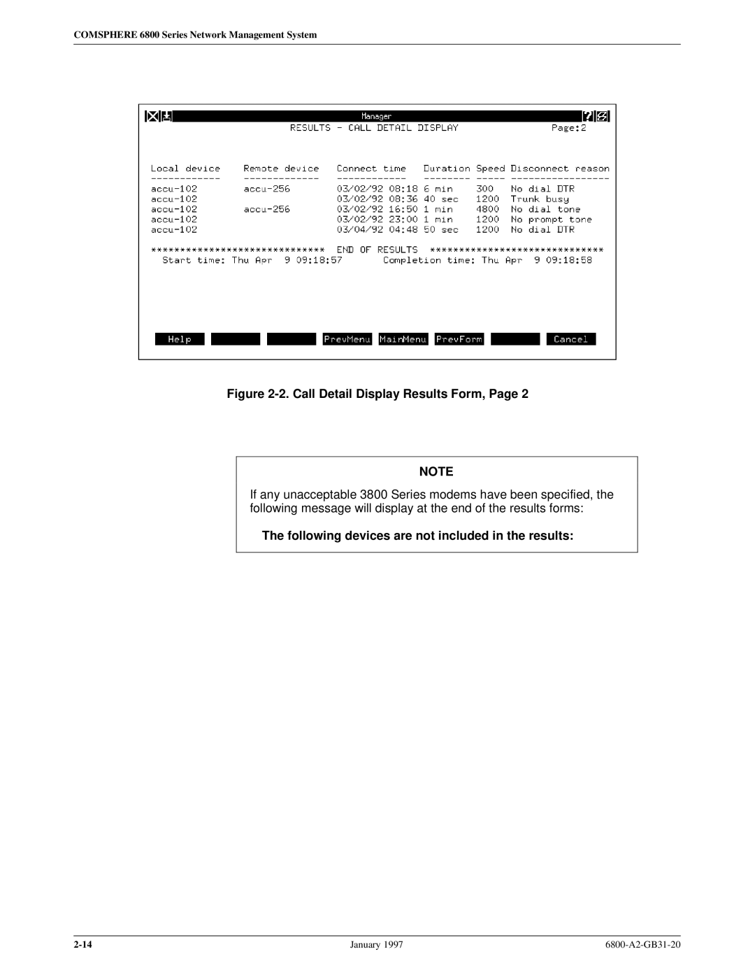 Paradyne 6800 manual Call Detail Display Results Form 