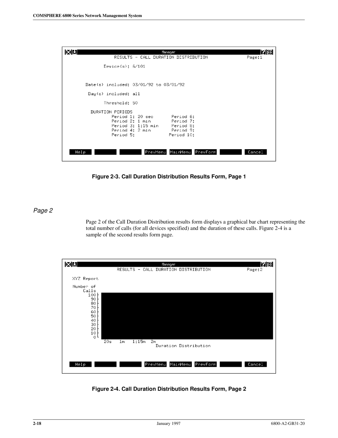 Paradyne 6800 manual Call Duration Distribution Results Form 