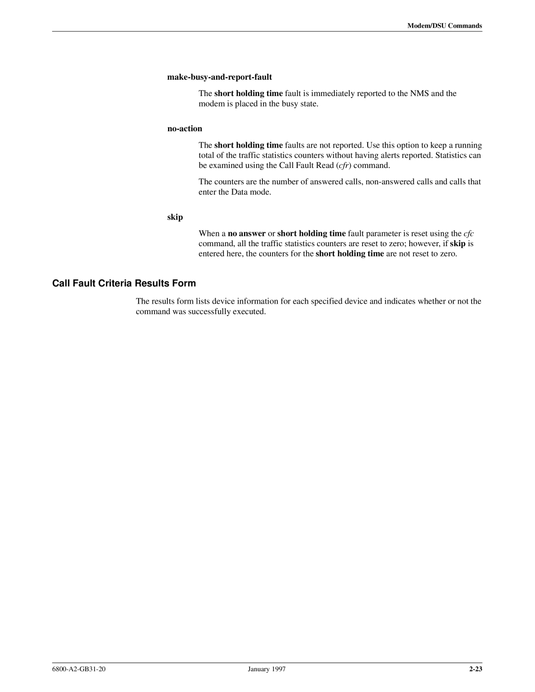 Paradyne 6800 manual Call Fault Criteria Results Form 