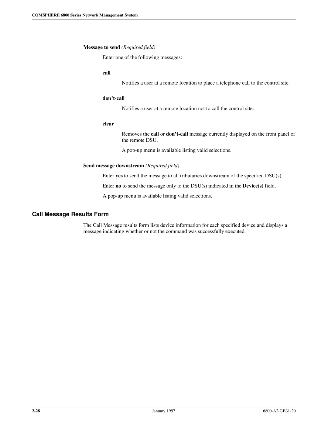 Paradyne 6800 manual Call Message Results Form 