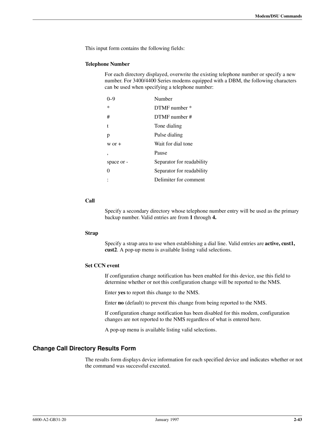 Paradyne 6800 manual Change Call Directory Results Form, Strap 