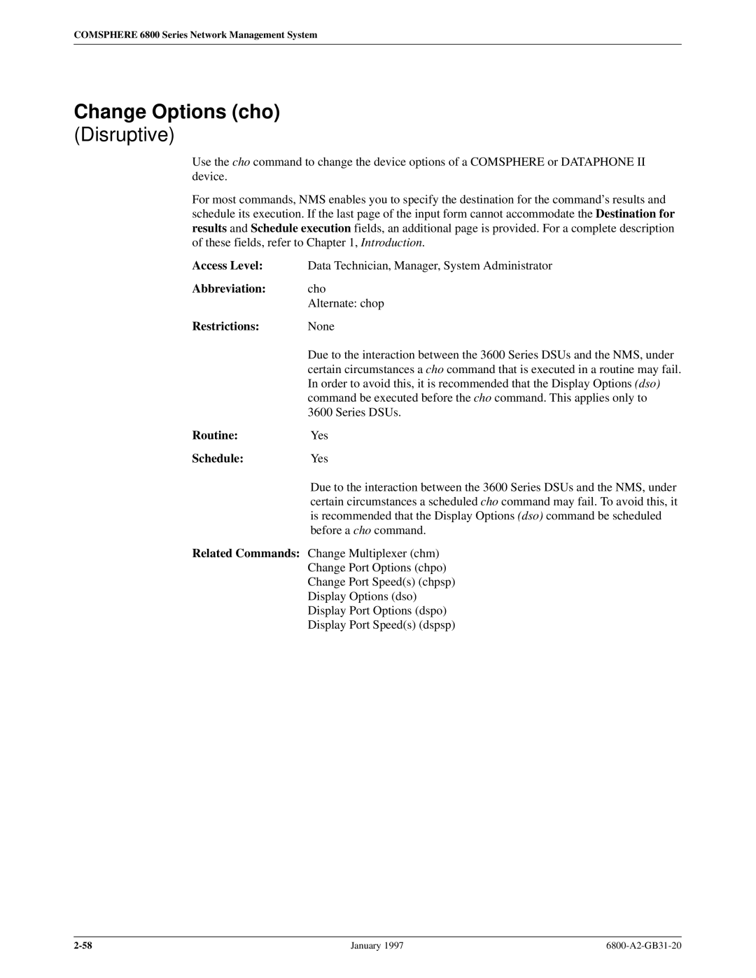 Paradyne 6800 manual Change Options cho 