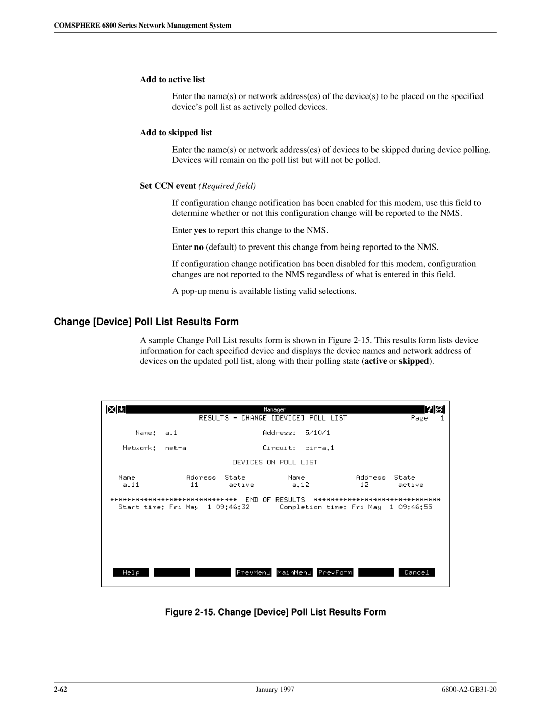 Paradyne 6800 manual Change Device Poll List Results Form, Add to active list, Add to skipped list 