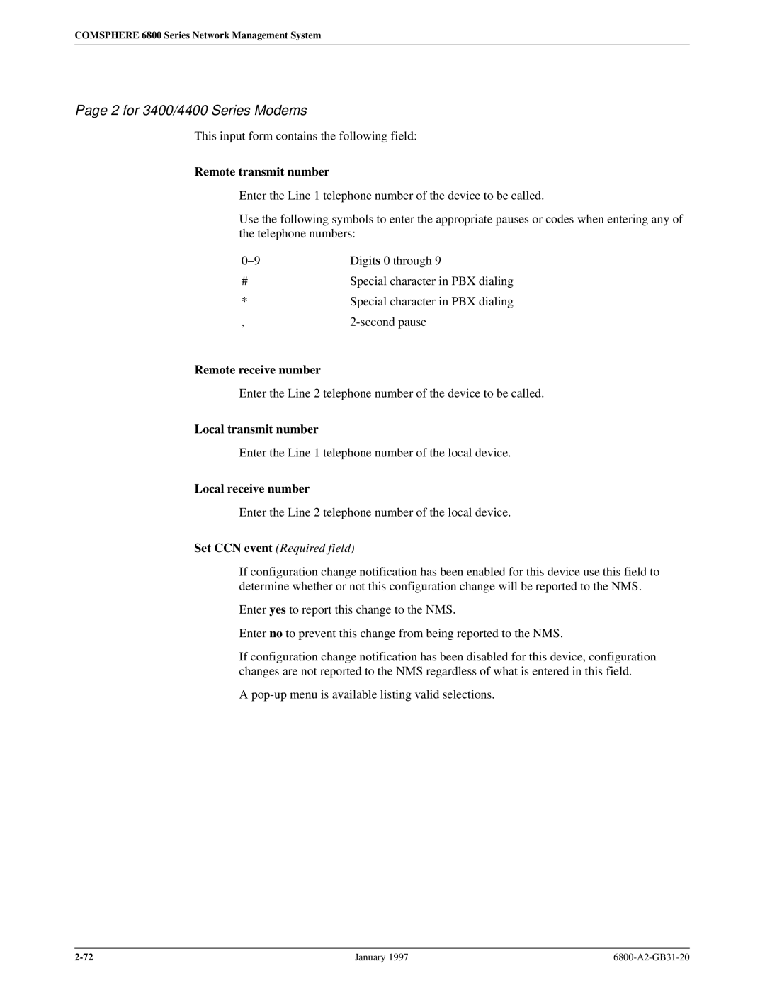 Paradyne 6800 manual for 3400/4400 Series Modems, Remote transmit number, Remote receive number, Local transmit number 