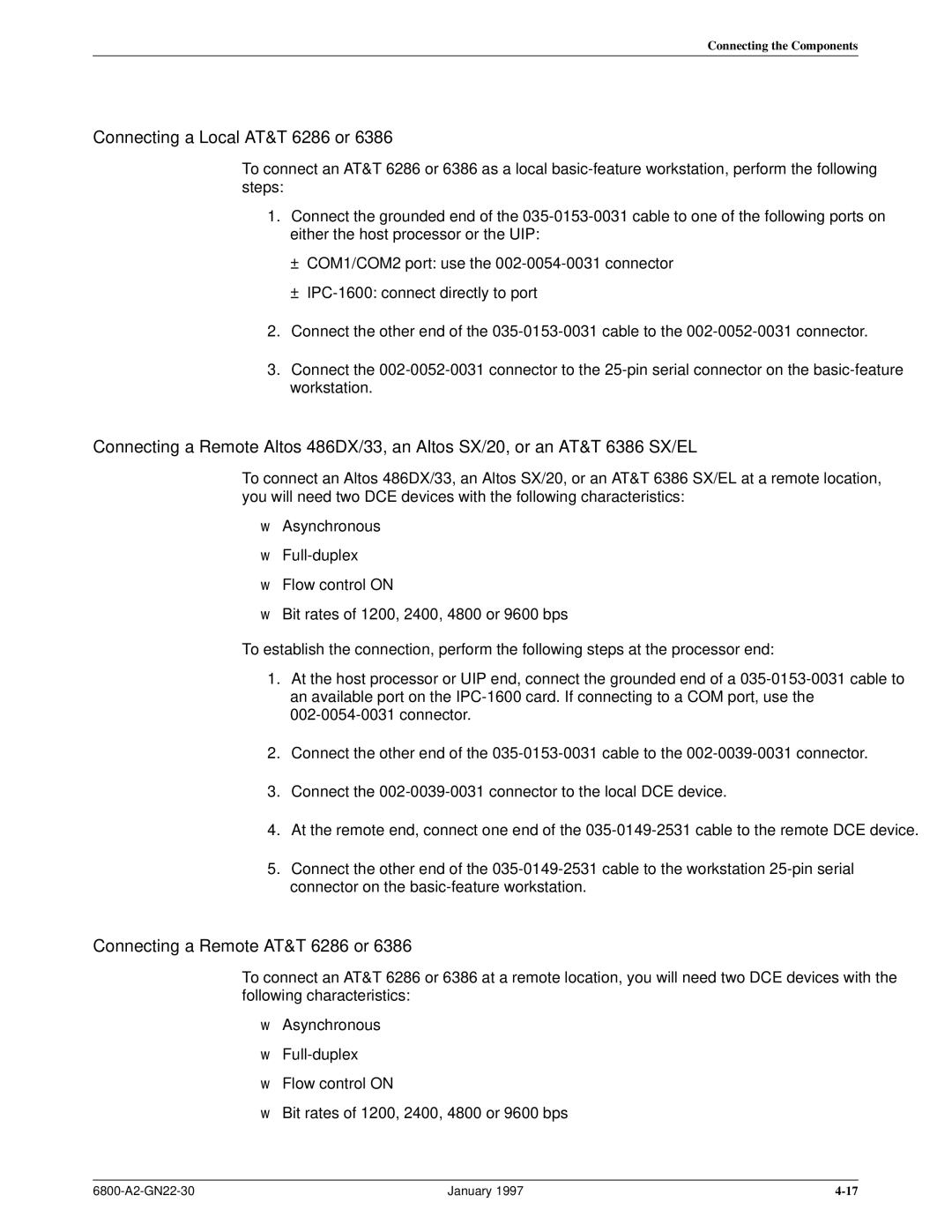 Paradyne 6800 manual Connecting a Local AT&T 6286 or, Connecting a Remote AT&T 6286 or 