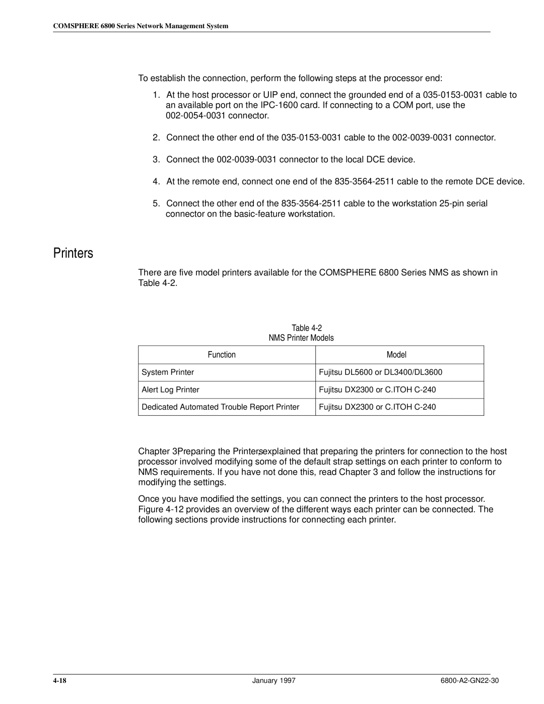 Paradyne 6800 manual Printers, NMS Printer Models Function 