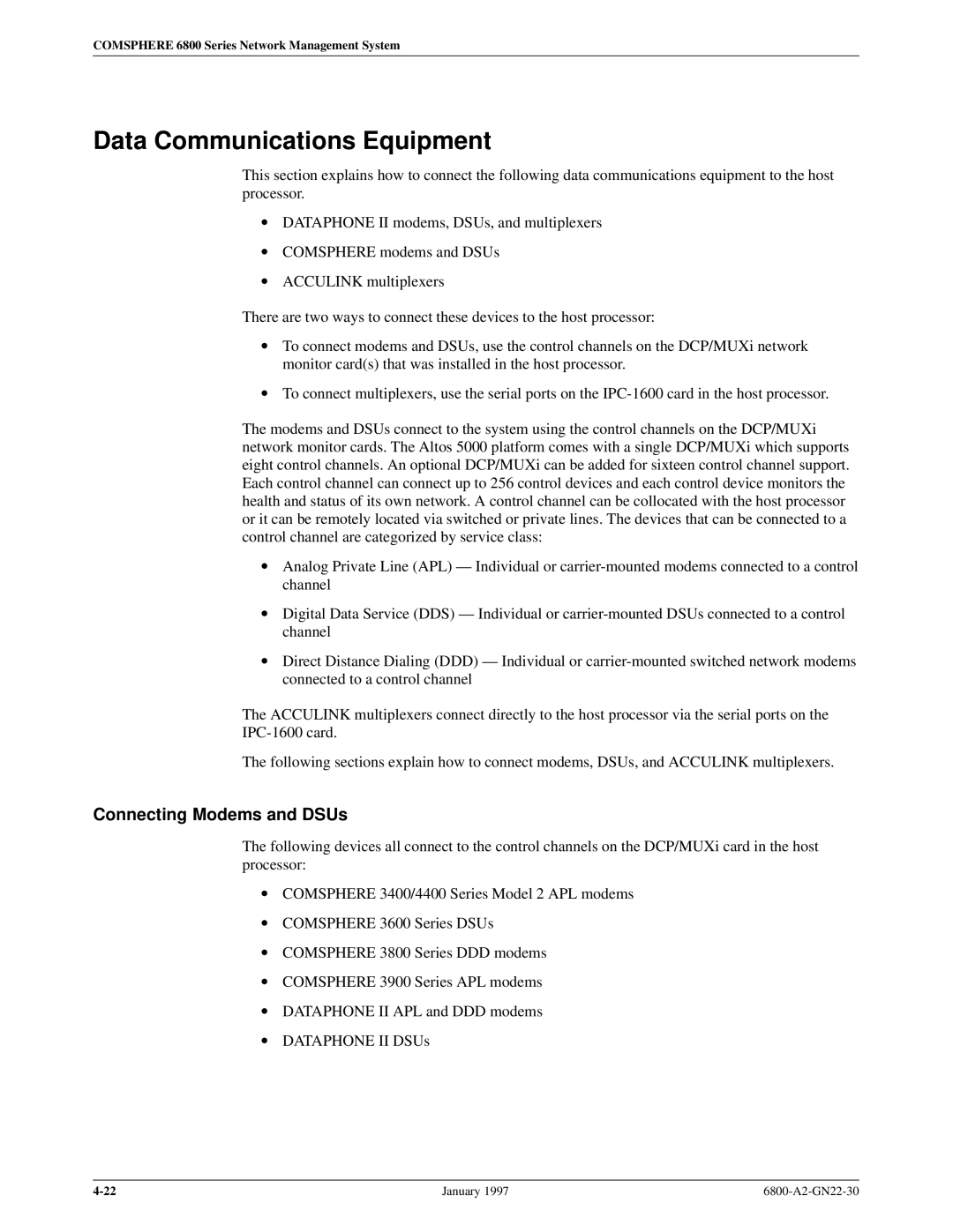 Paradyne 6800 manual Data Communications Equipment, Connecting Modems and DSUs 